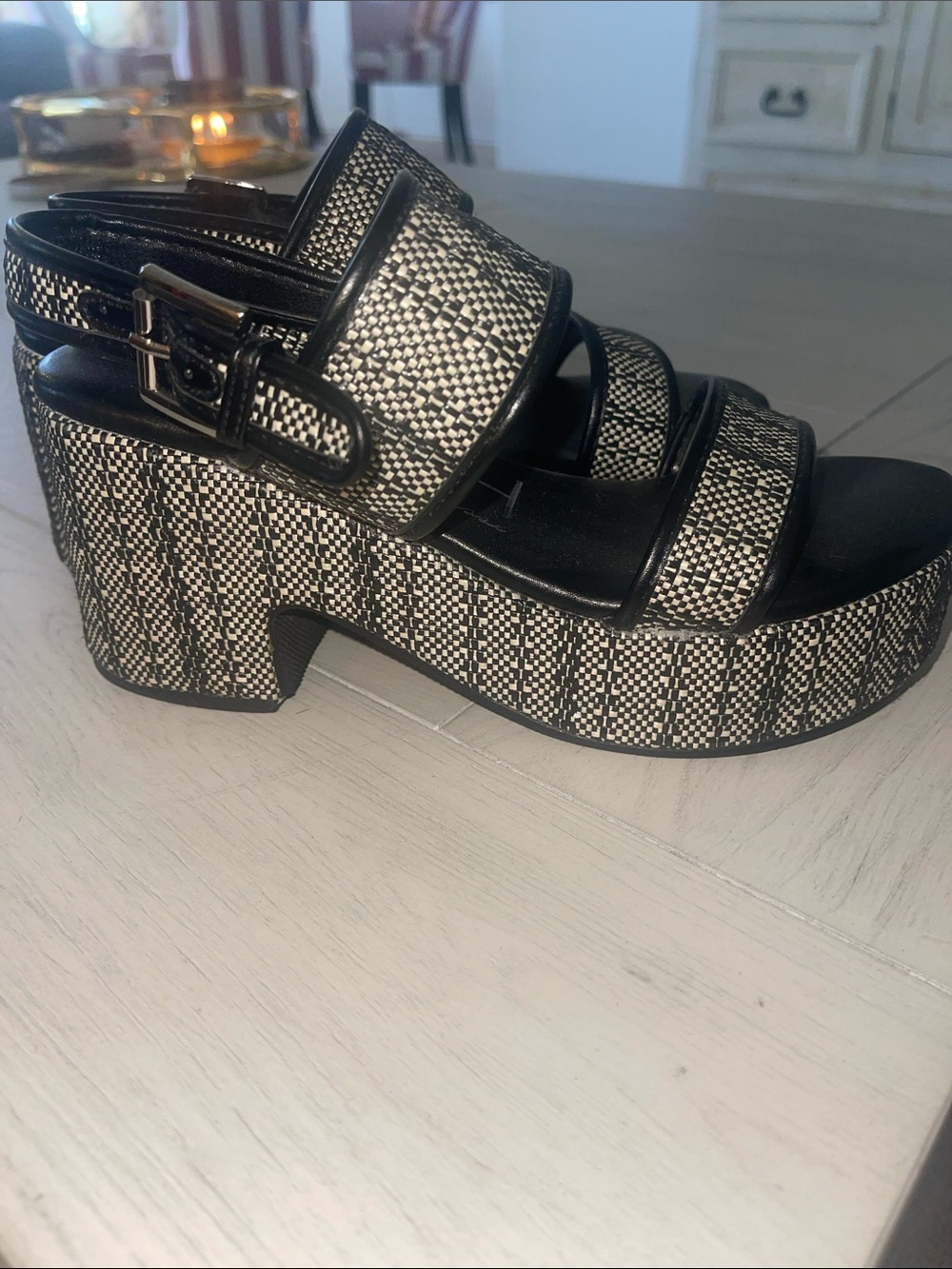 Matisse Black and Beige Woven Platform Sandals